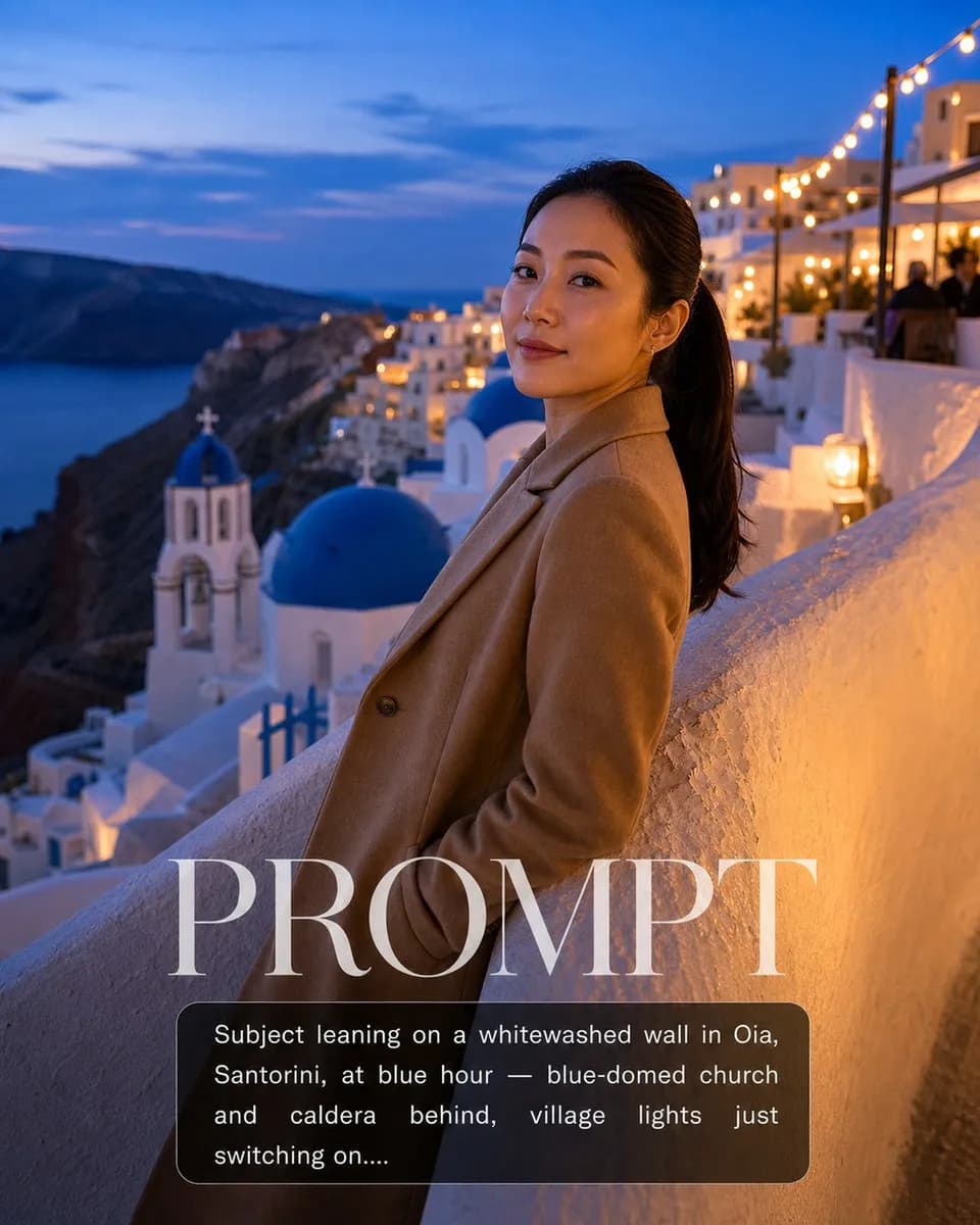 Santorini Blue Hour example created for GPT Image 2 in 4:5