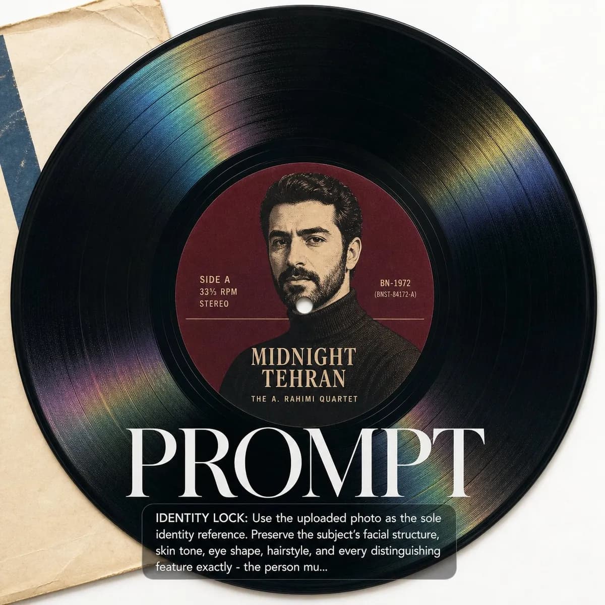 Vintage Vinyl Record Label Portrait example created for GPT Image 2 in 1:1