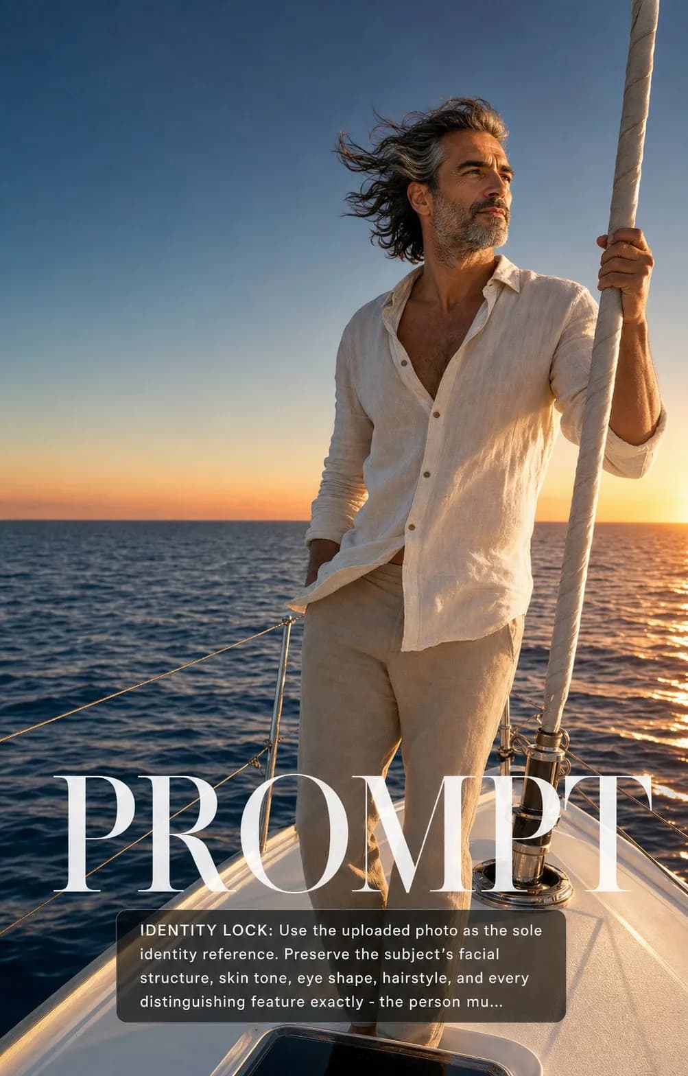 Yacht Deck Golden Hour Campaign example created for GPT Image 2 in 4:5