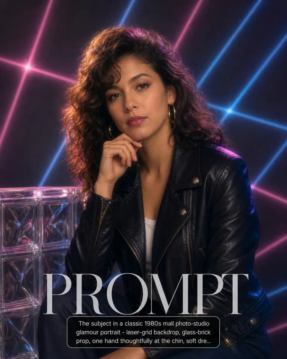 1980s Mall Glamour Portrait example created for GPT Image 2 in 4:5