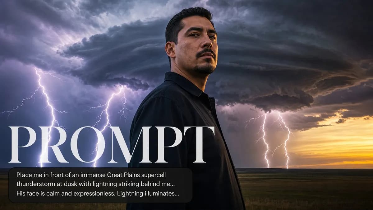Storm Portrait: Lightning Strikes Behind You example created for GPT Image 2 in 16:9