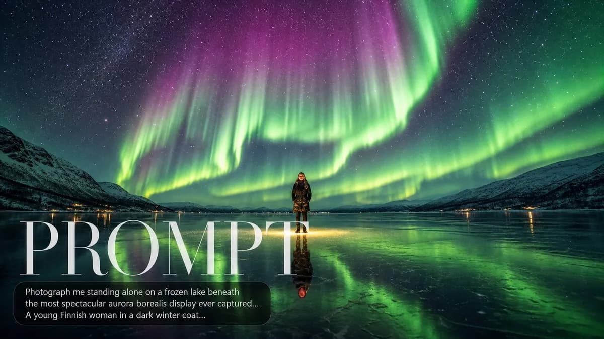 Northern Lights Portrait example created for GPT Image 2 in 16:9