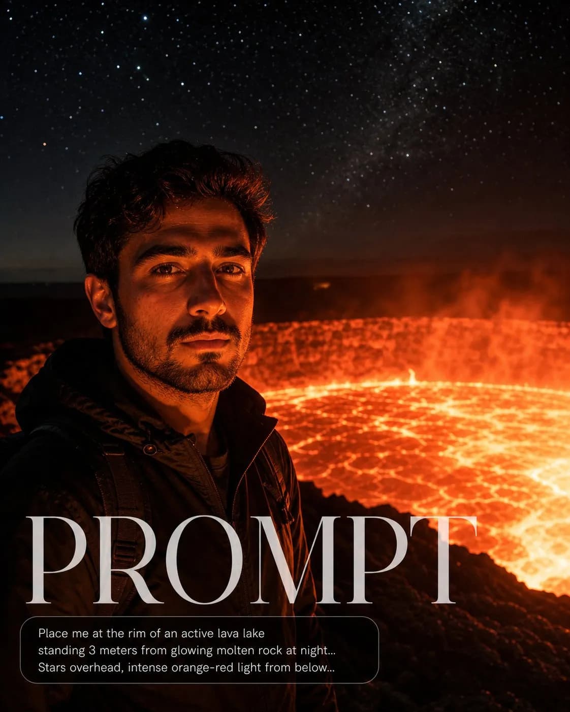 Volcano Portrait: Standing at the Edge example created for GPT Image 2 in 4:5