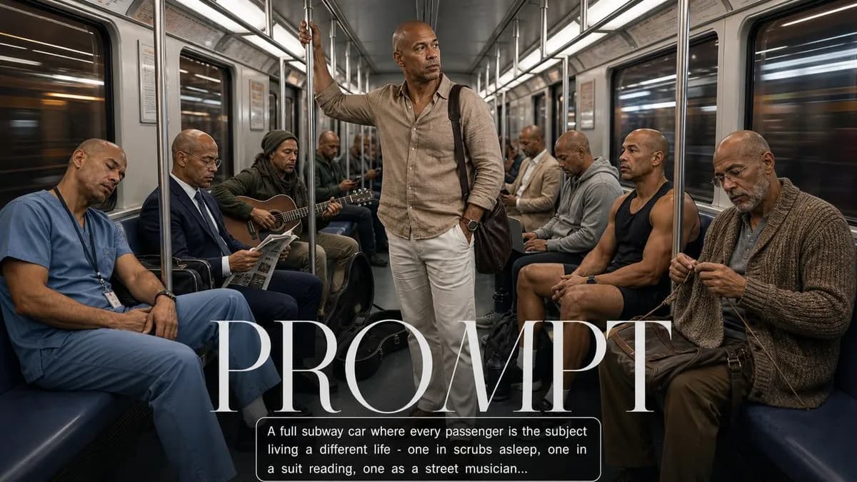 Subway Car of Strangers, All You example created for GPT Image 2 in 16:9
