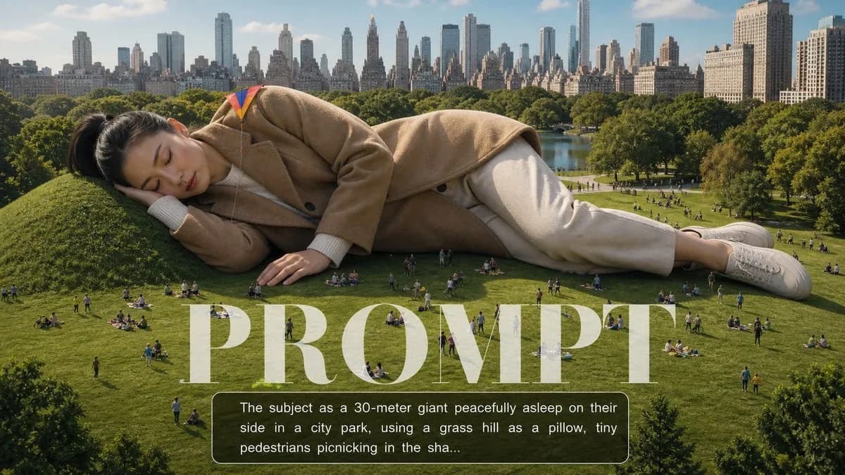 Giant Napping in the City Park example created for GPT Image 2 in 16:9
