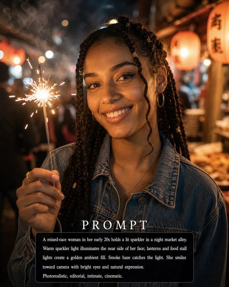 Night Market Sparkler Portrait example image