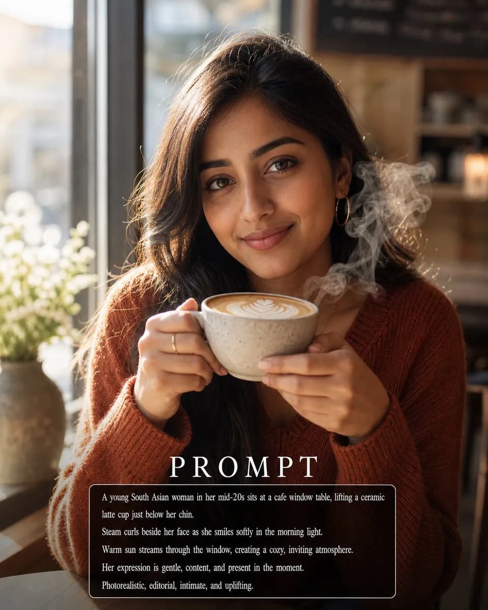 Latte Steam Morning Portrait example image