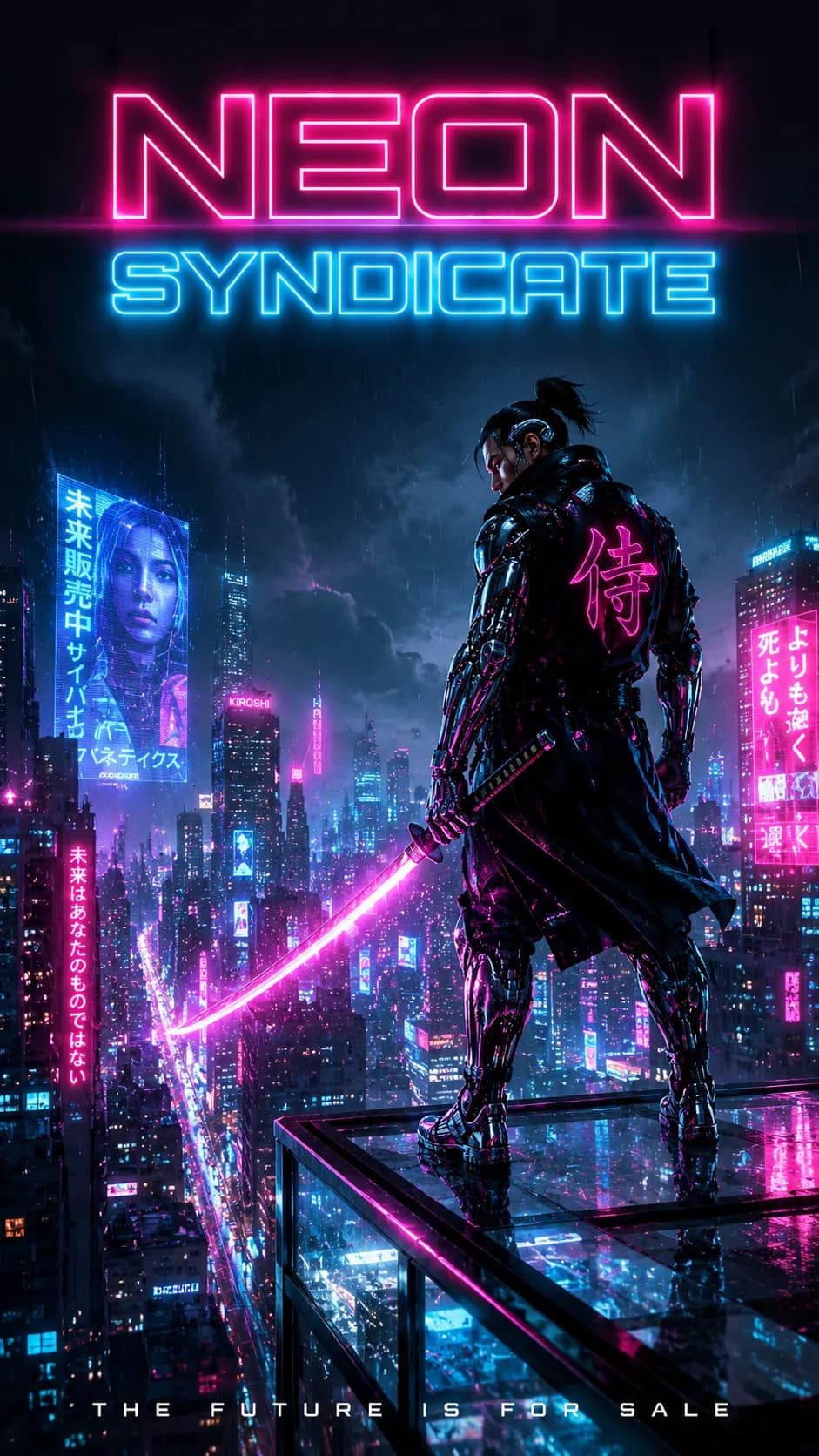 Neon warriors of the future example created for GPT Image 2 in 3:4