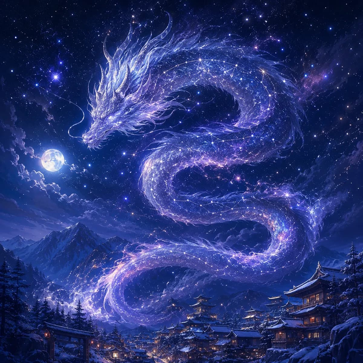 Celestial Stardust Dragon Night Sky Digital Art example created for GPT Image 2 in 1:1