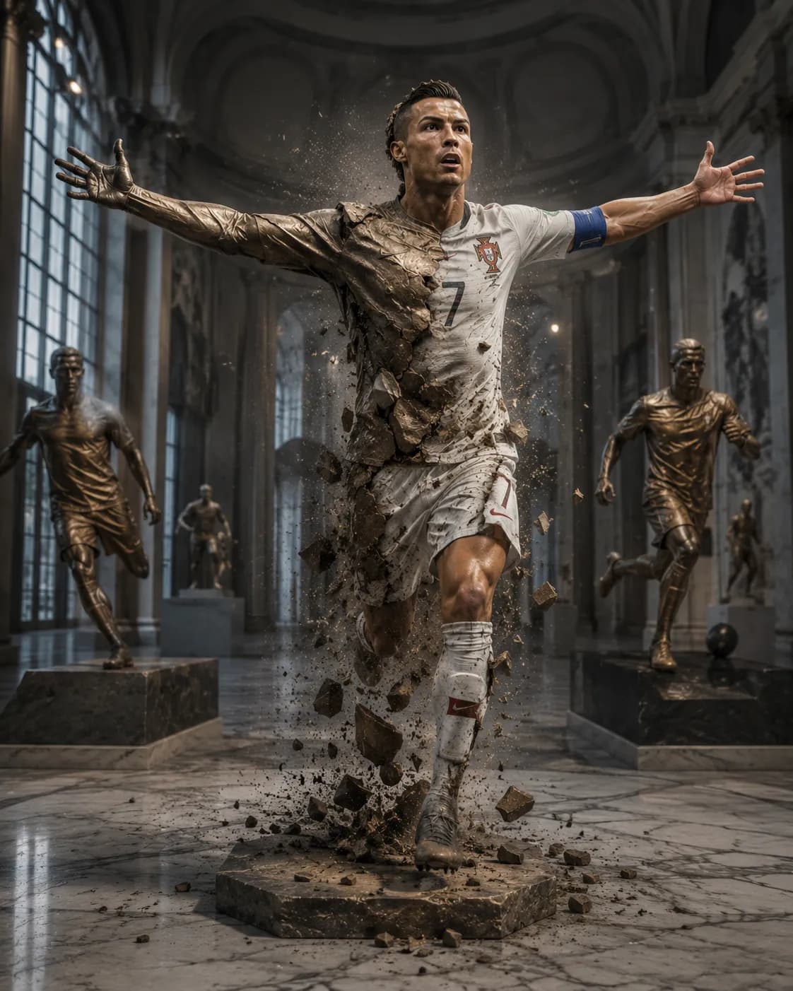 Cristiano Ronaldo Surreal Statue Coming to Life example created for GPT Image 2 in 4:5