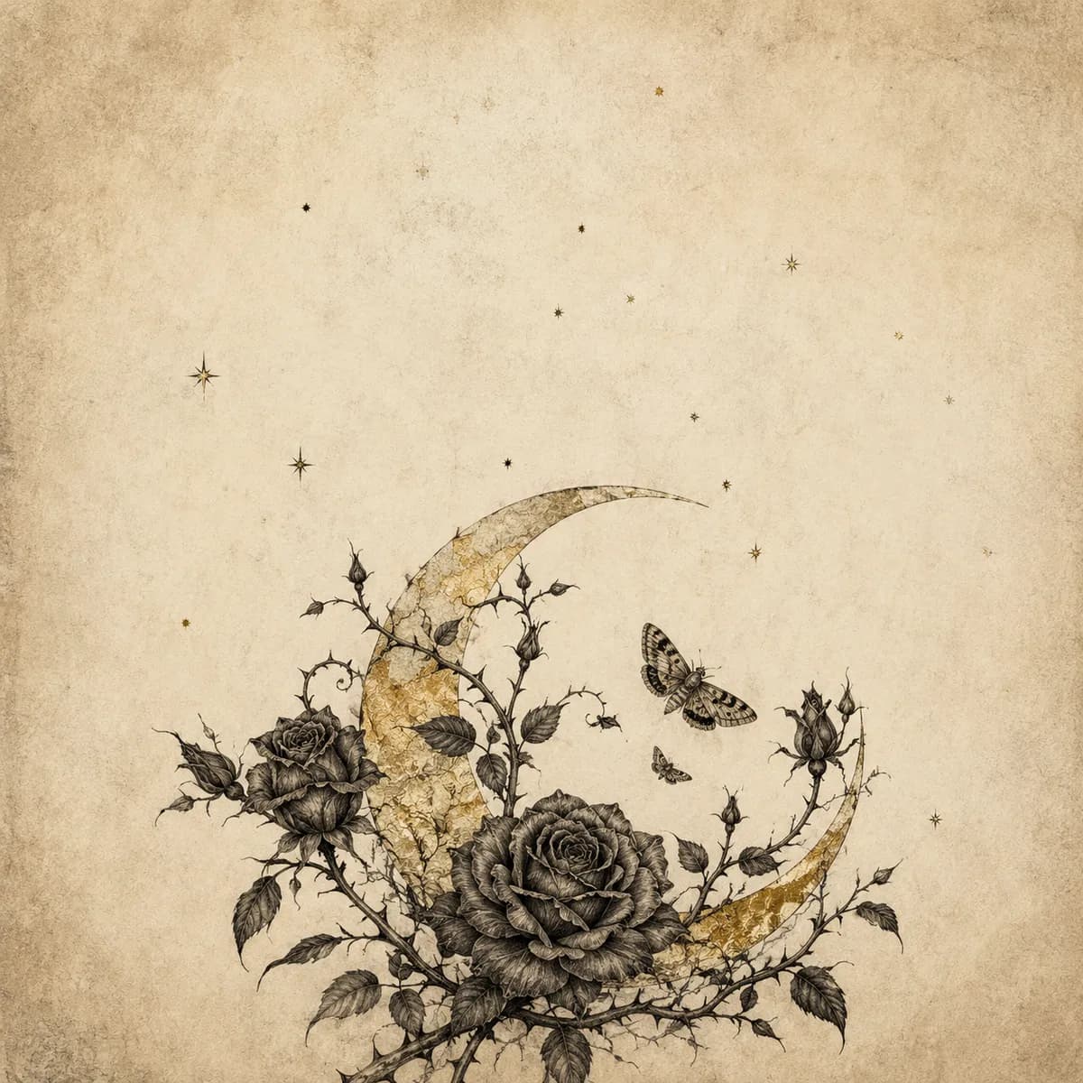 Dark Fae Golden Age Thorny Rose Moon Square Wallpaper example created for GPT Image 2 in 1:1