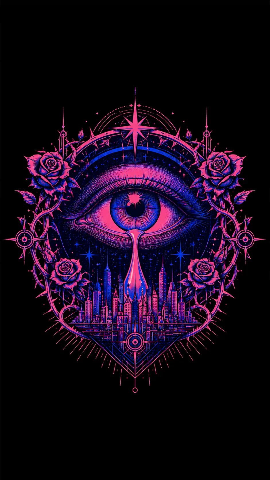 Gig Poster Eye & City Skyline 2-Color Screen Print example created for GPT Image 2 in 9:16