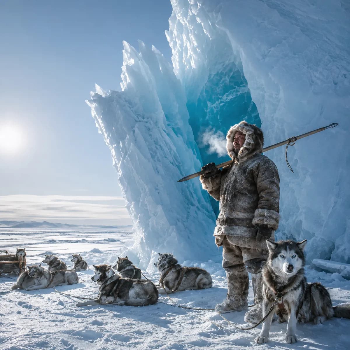 Inuit Hunter Dog Sled Iceberg Greenland Portrait example created for GPT Image 2 in 1:1