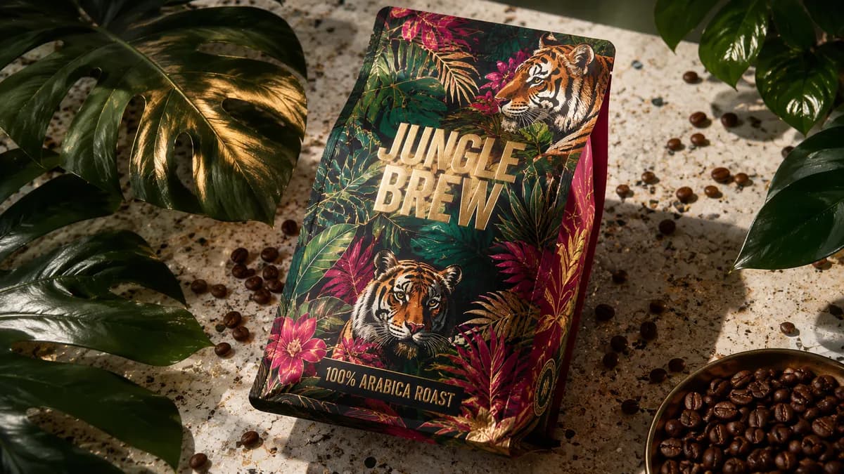 Maximalist Artisan Coffee Packaging Mockup example created for GPT Image 2 in 16:9