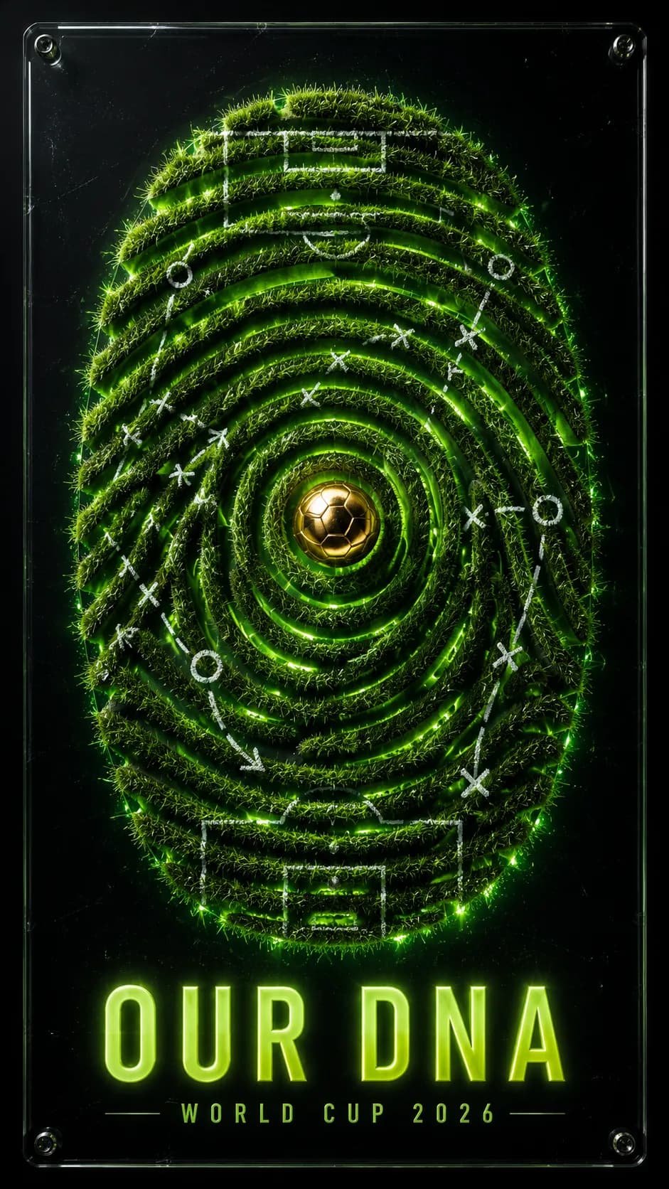 "Our DNA" Grass Fingerprint Tactical World Cup Poster example created for GPT Image 2 in 9:16