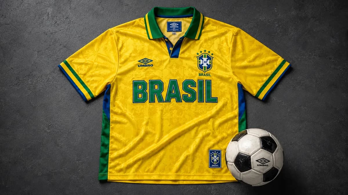 Photorealistic Retro Brasil Football Kit Apparel Mockup example created for GPT Image 2 in 16:9