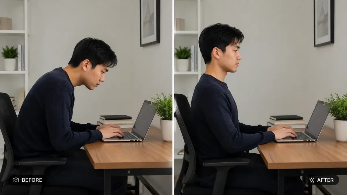 Fix Posture and Improve Confidence in Photo example created for GPT Image 2 in 16:9