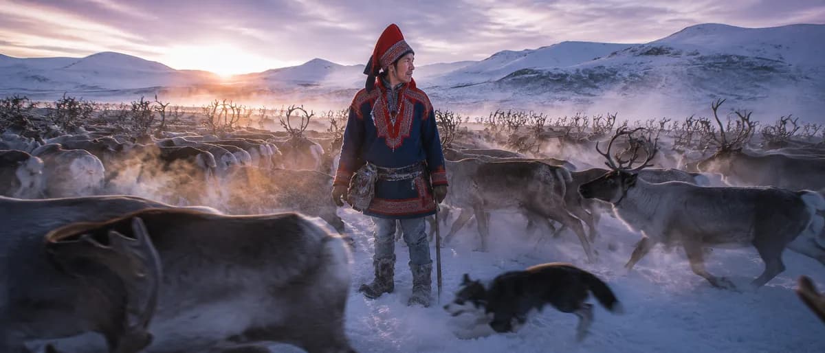 Sami Reindeer Herder Arctic Migration Portrait example created for GPT Image 2 in 21:9