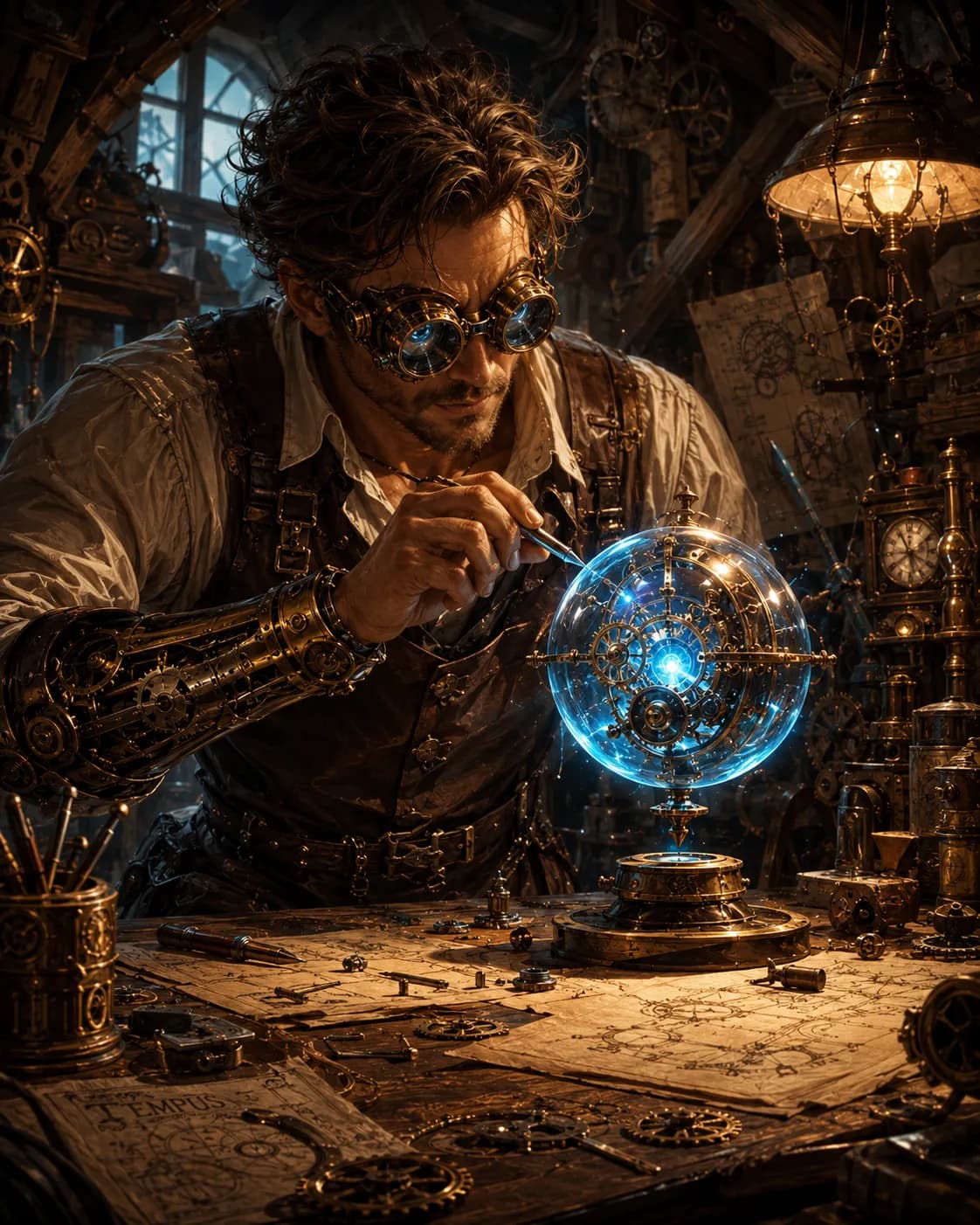 Steampunk Inventor Clockwork Workshop Digital Art example created for GPT Image 2 in 4:5