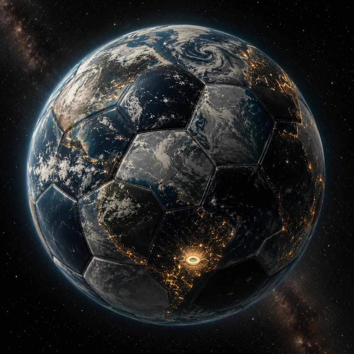 Surreal Earth Soccer Ball Planet in Space example created for GPT Image 2 in 1:1