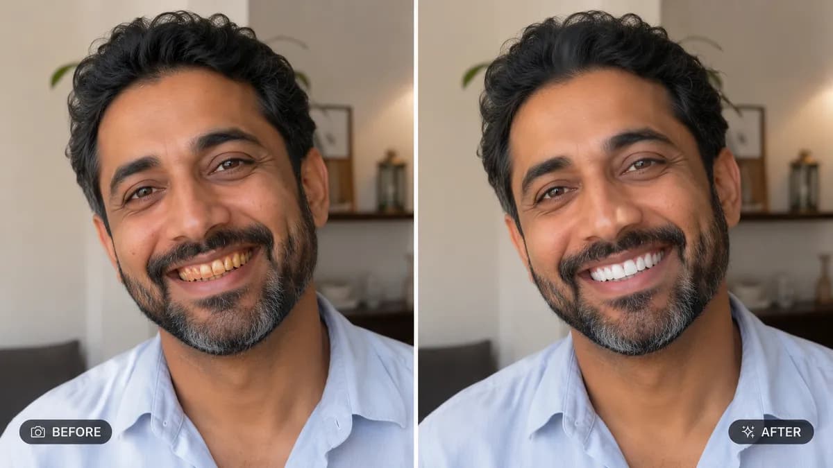 Whiten Teeth and Enhance Smile in Photo example created for GPT Image 2 in 16:9