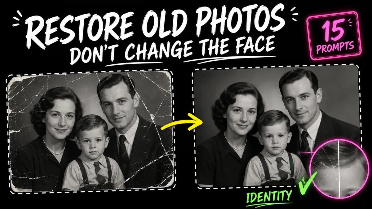 15 AI Old Photo Restoration Prompts: Repair, Sharpen, and Colorize Without Changing Faces (2026)