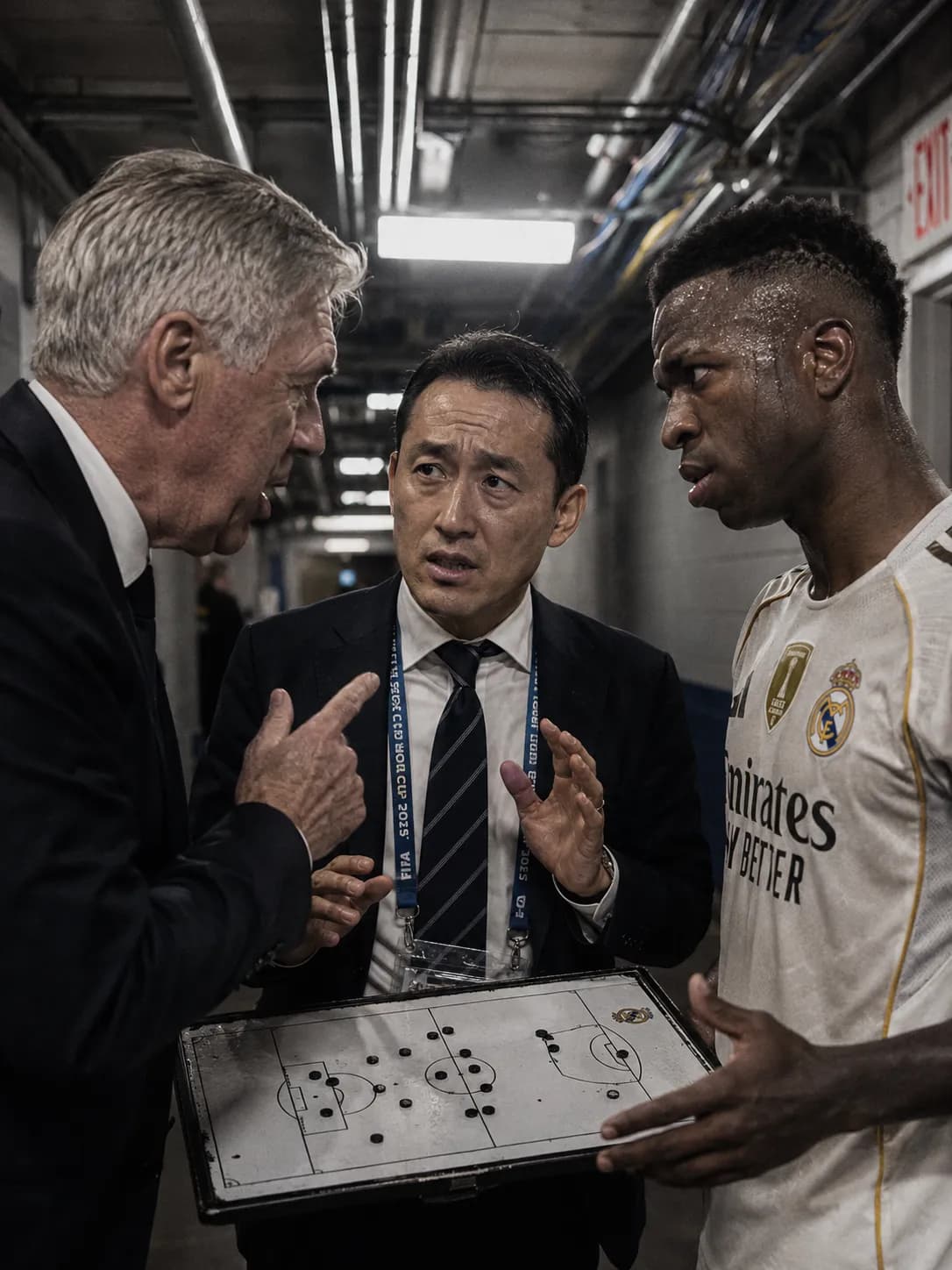 Ancelotti and Vinicius Junior Club World Cup Tactical Discussion