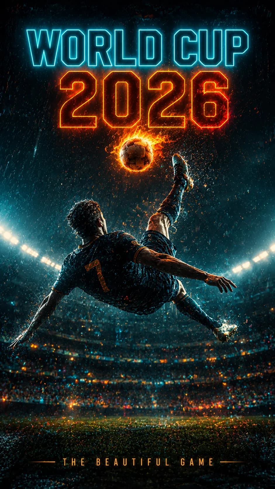 "Cinematic Bicycle Kick" Flaming Ball World Cup Poster