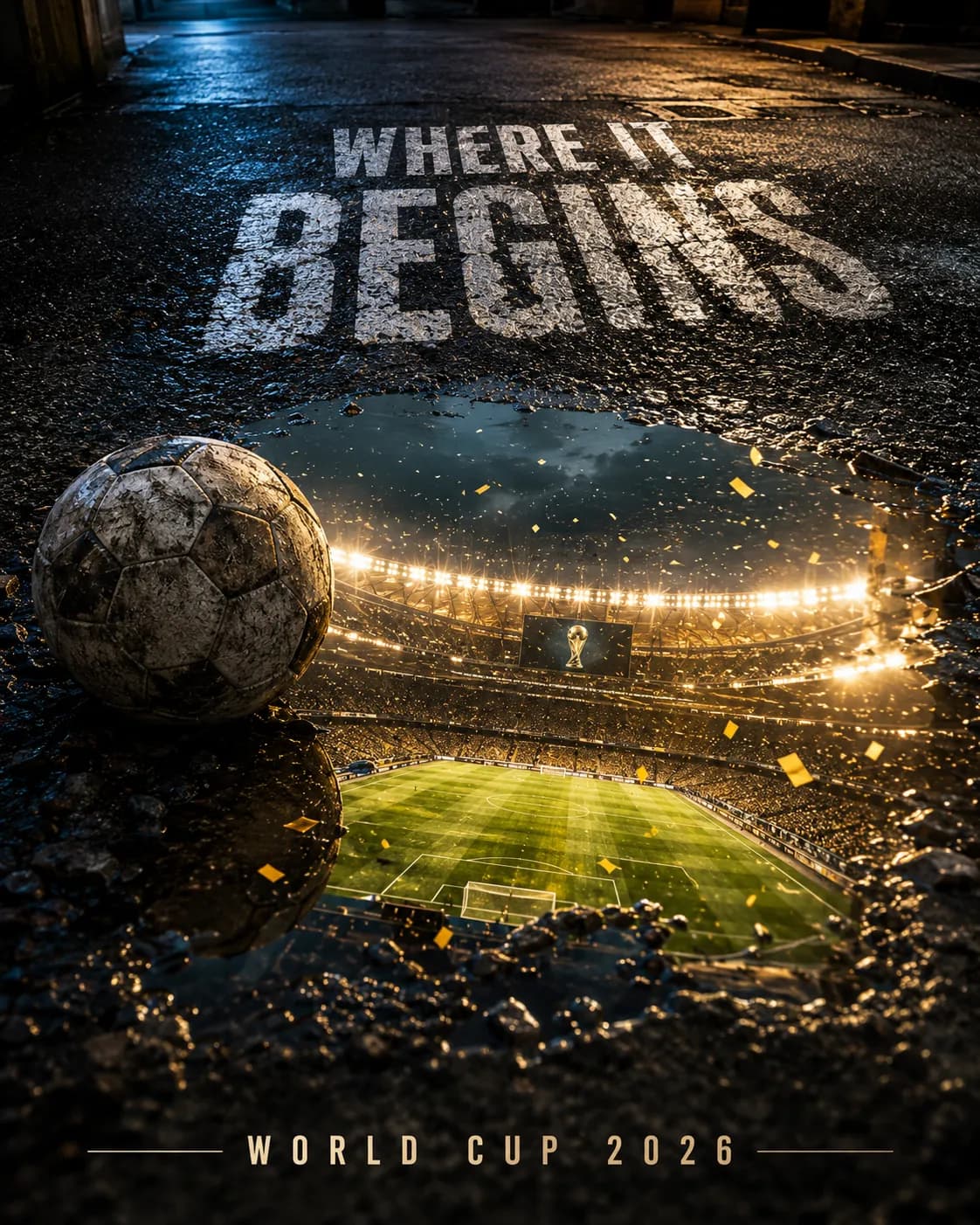 Conceptual "Where It Begins" Street to Stadium World Cup 2026 Poster