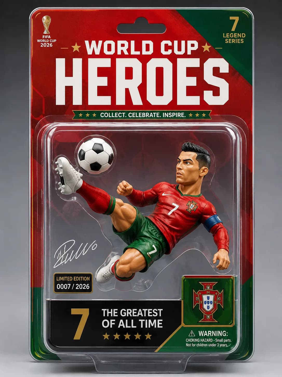 Cristiano Ronaldo "World Cup Heroes" Collectible Action Figure Packaging Mockup