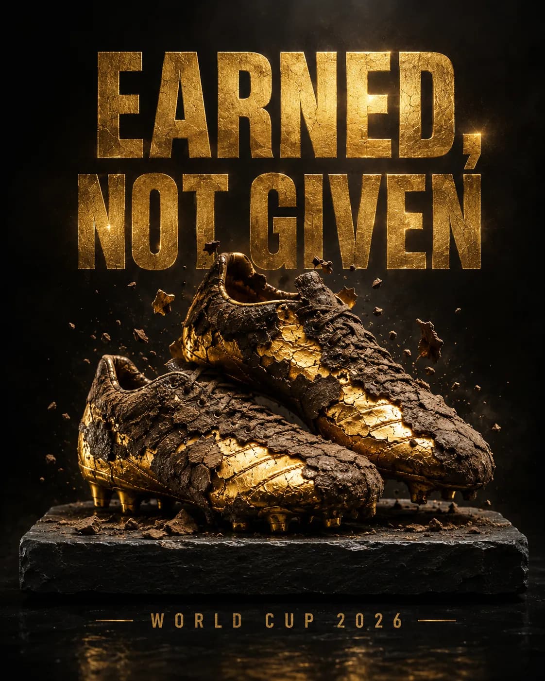 "Earned, Not Given" Mud to Gold Football Boots World Cup Poster