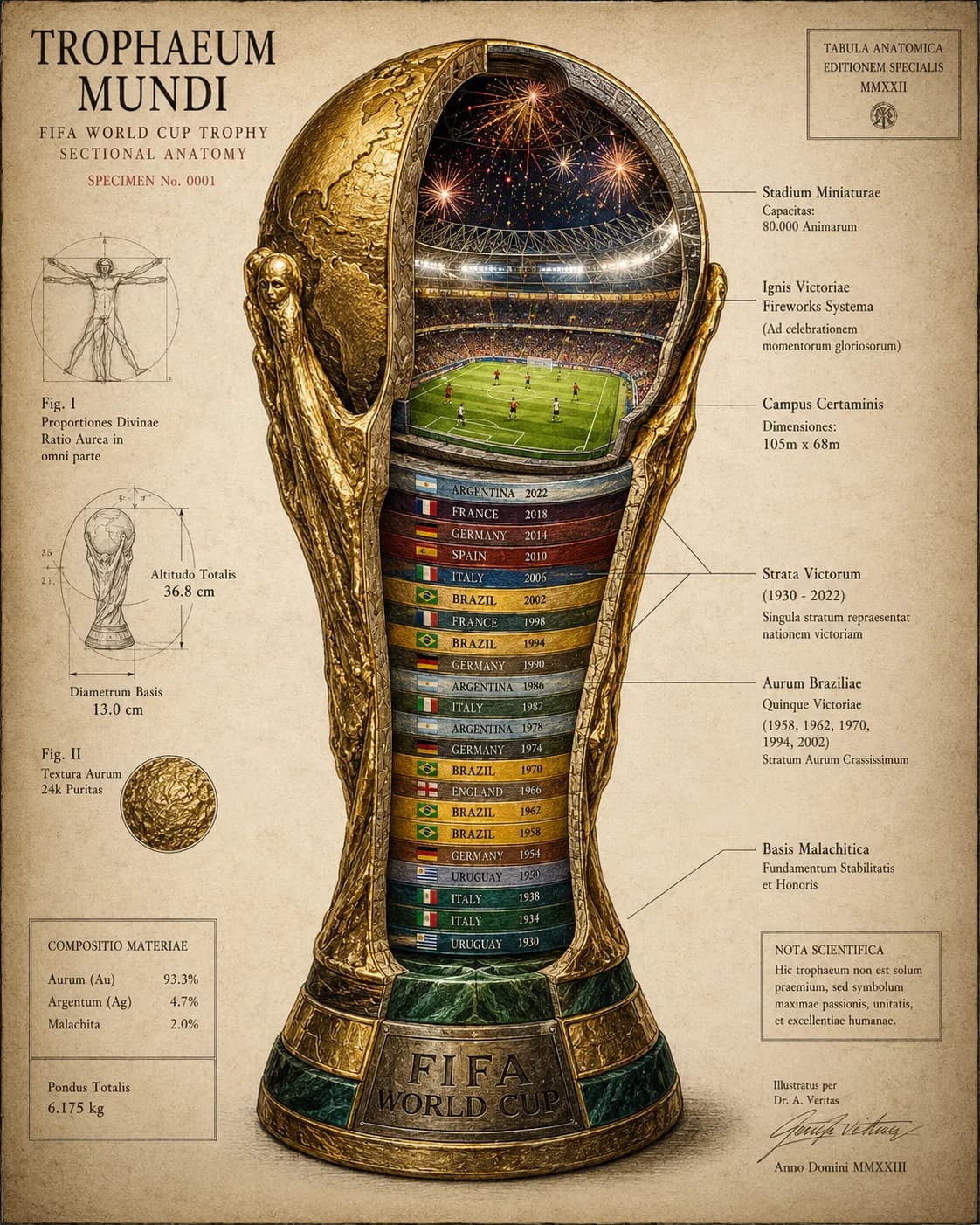 FIFA World Cup Trophy Cross Section Scientific Illustration