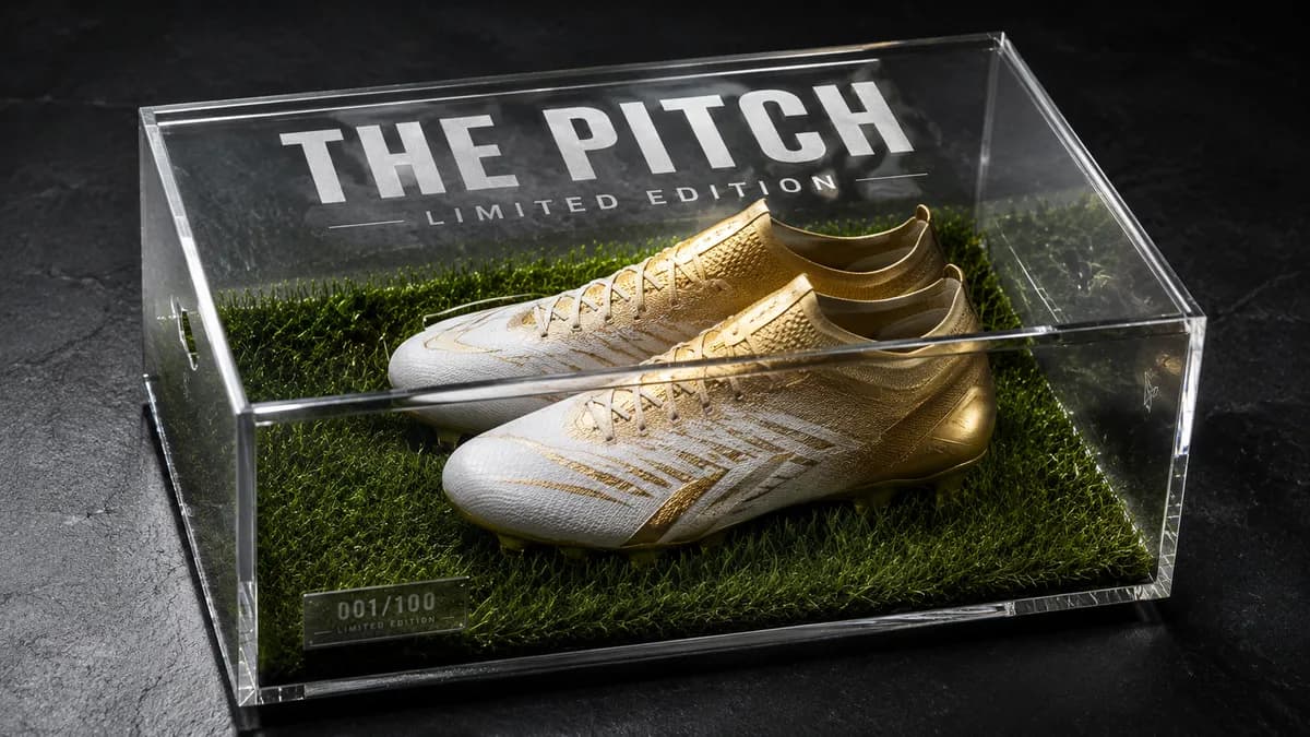 Limited Edition "The Pitch" Gold Football Boots Display Case Mockup