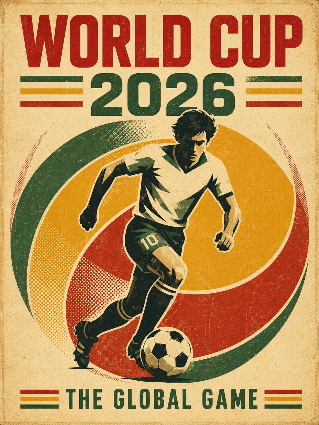 Vintage 70s Style World Cup 2026 Poster Illustration