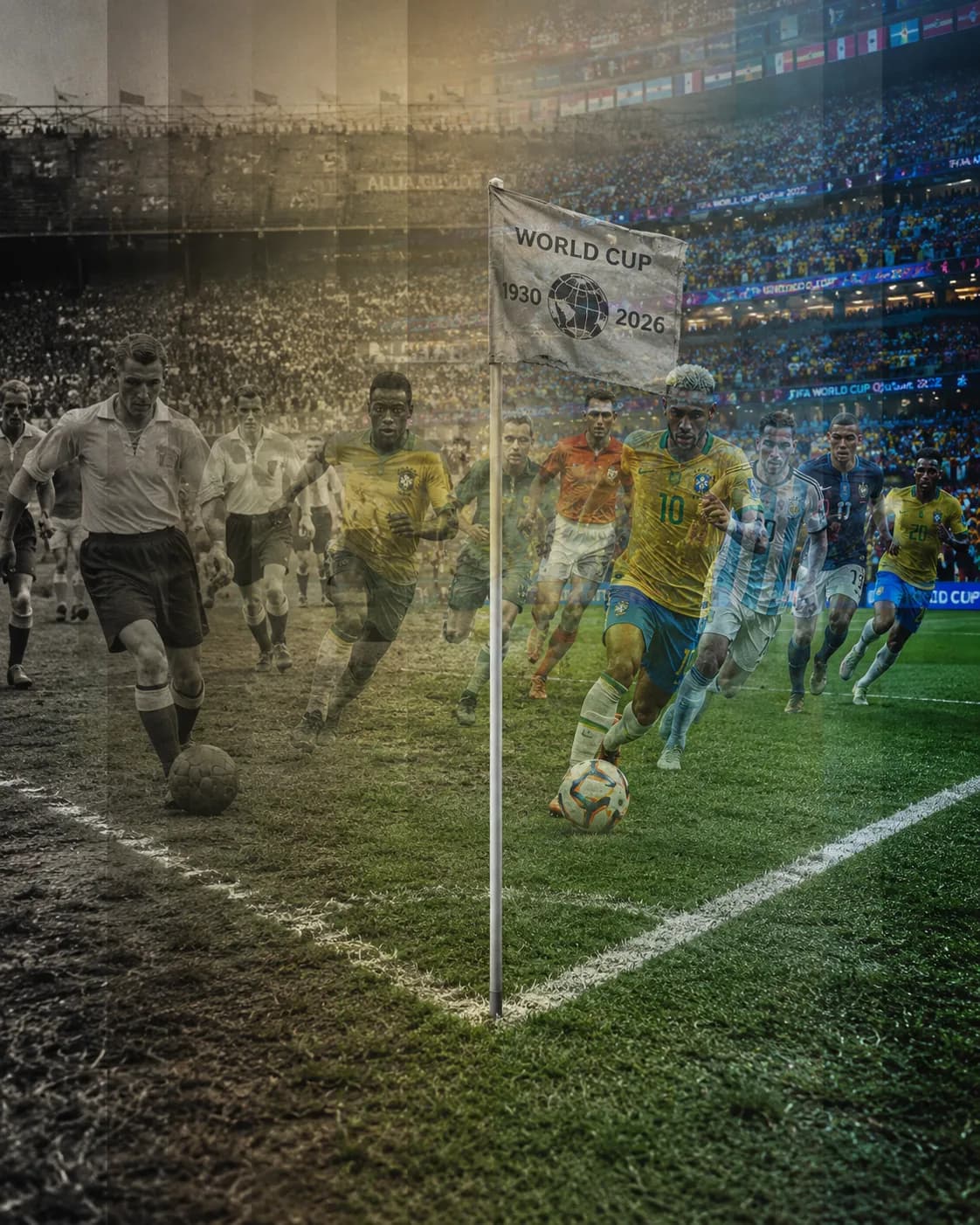 World Cup 1930 to 2026 Football Evolution Corner Flag Poster