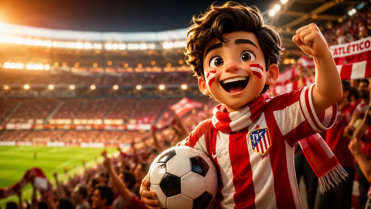 3D Animated Atlético Madrid Young Fan Cheering in Stadium Wallpaper