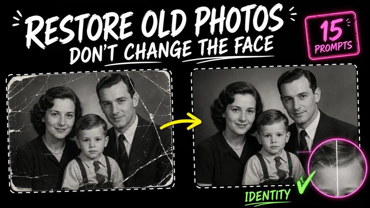 15 AI Old Photo Restoration Prompts: Repair, Sharpen, and Colorize Without Changing Faces (2026)