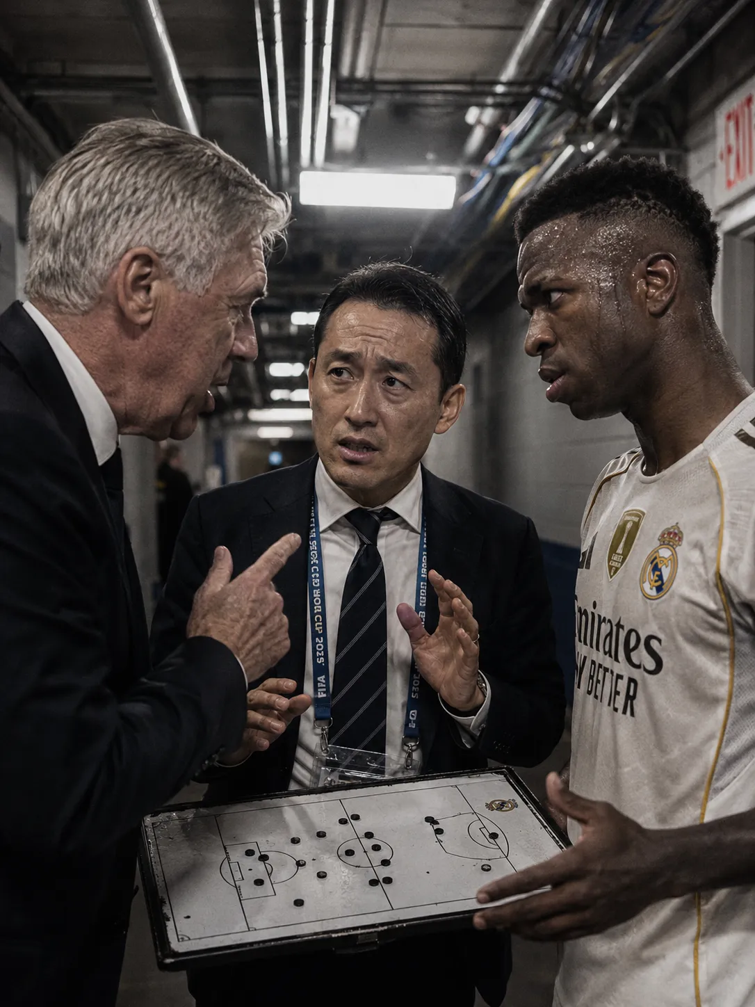Ancelotti and Vinicius Junior Club World Cup Tactical Discussion