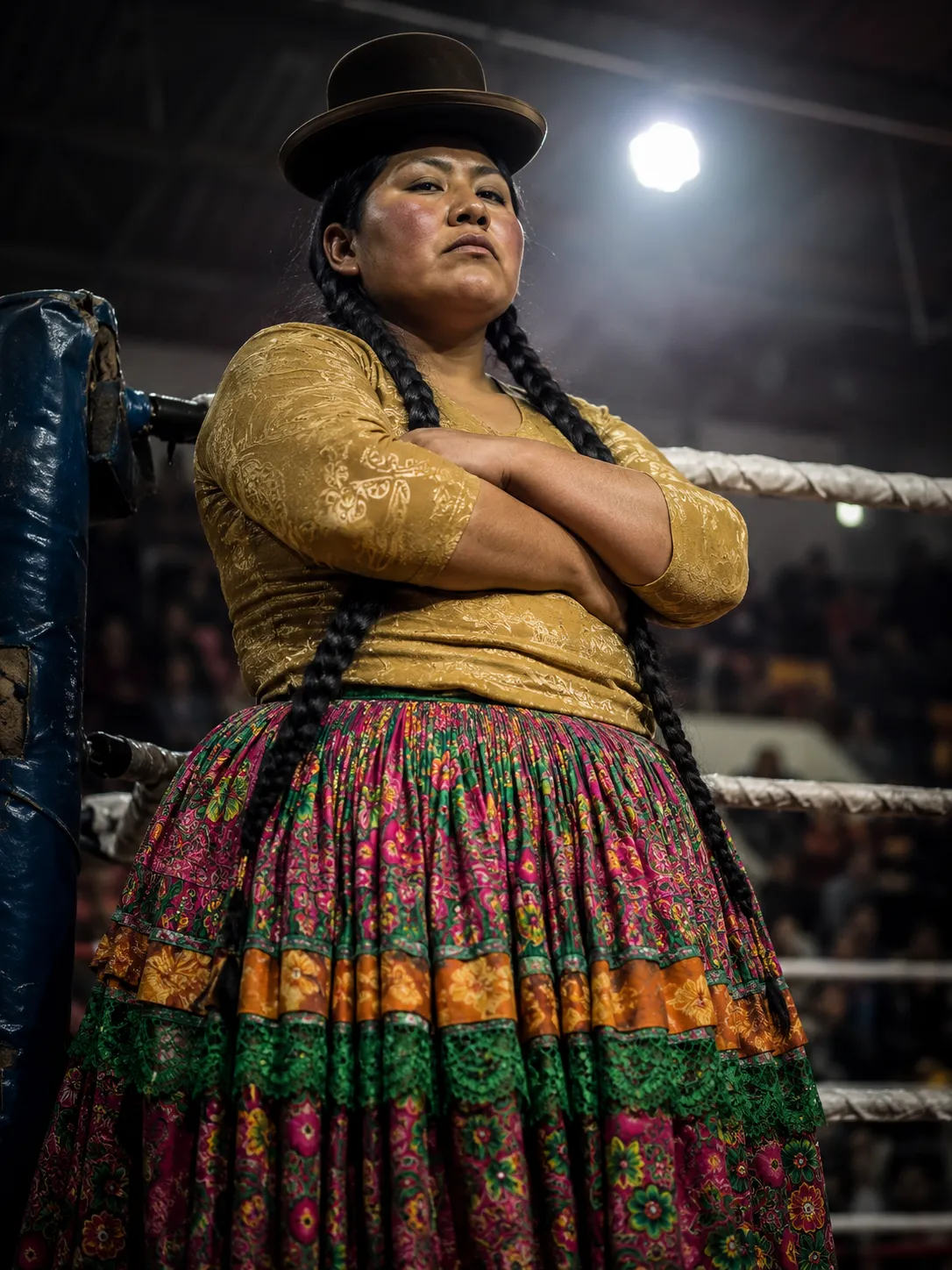 Bolivian Cholita Wrestler Ring Portrait El Alto