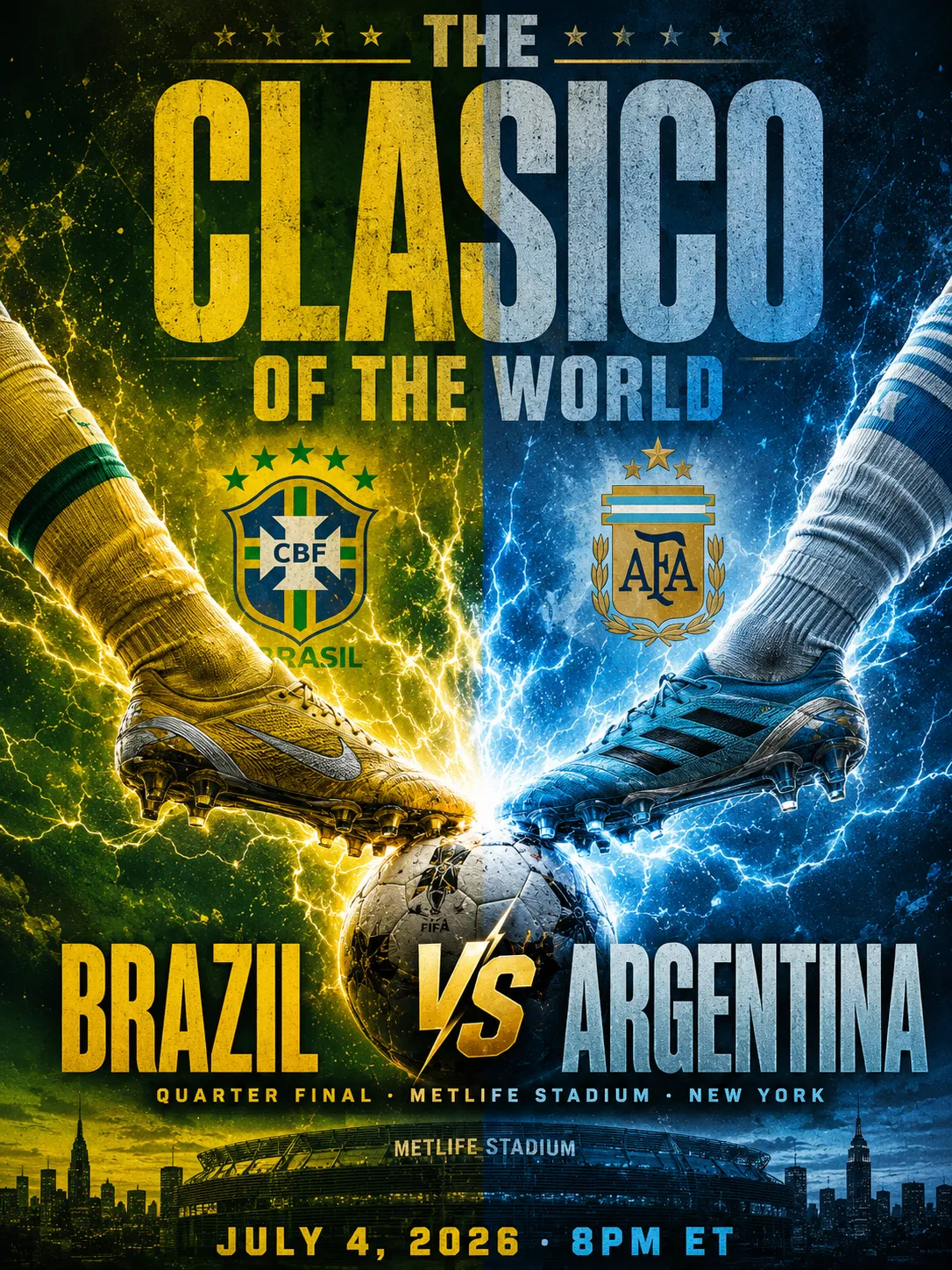 Brazil vs Argentina World Cup Quarter Final Match Poster