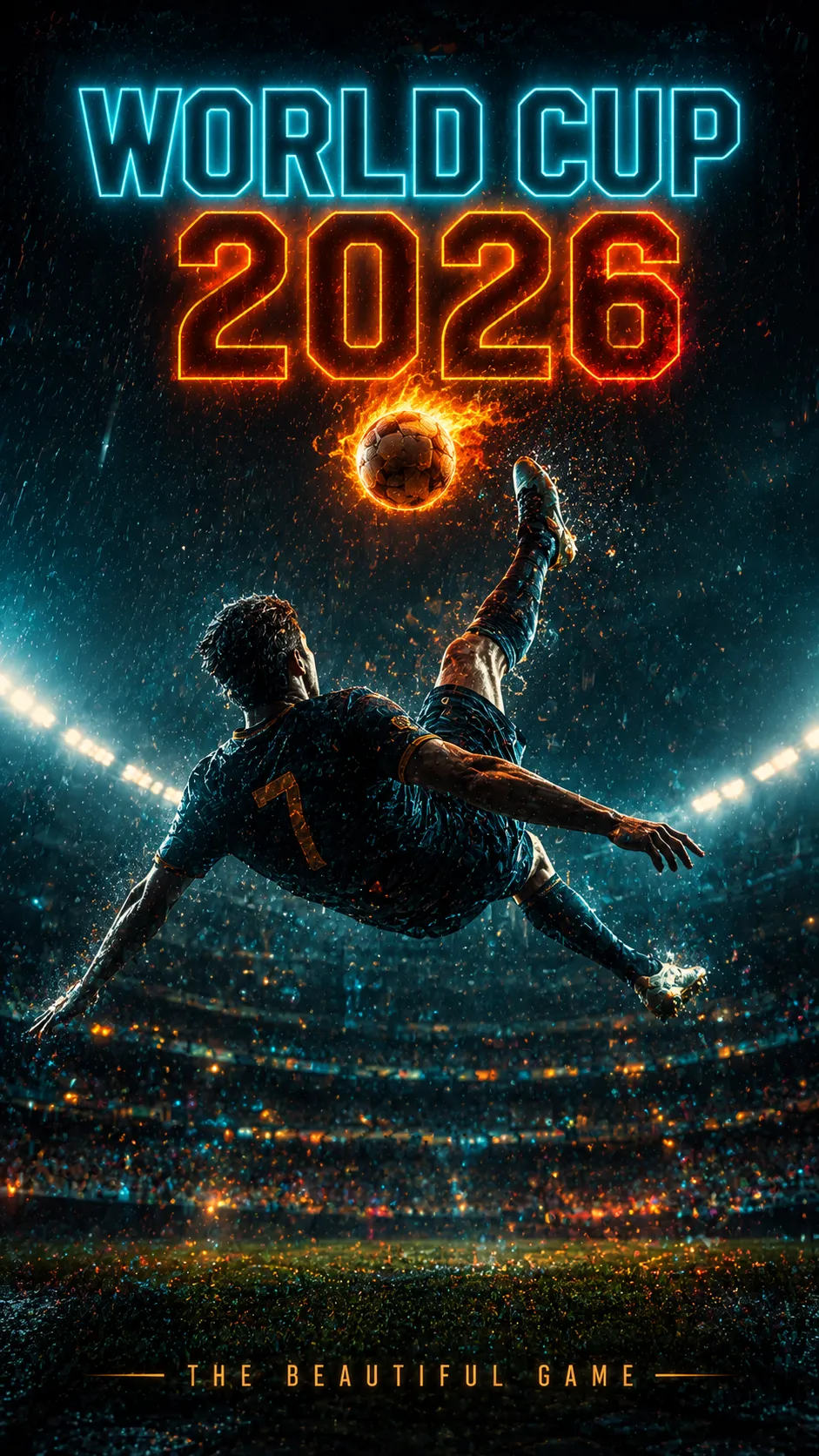 "Cinematic Bicycle Kick" Flaming Ball World Cup Poster