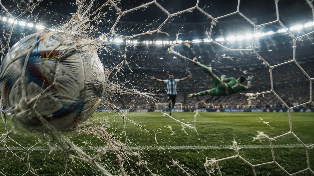Cinematic Football Goal Net Action Shot