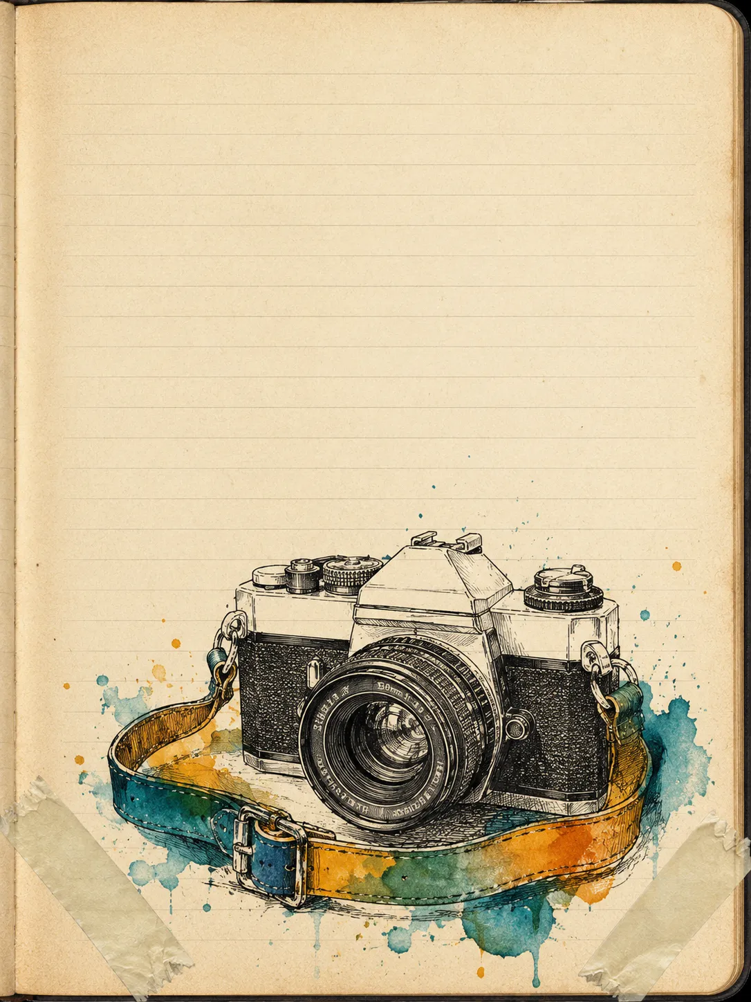 Cozy Journaling Faux Sketchbook Vintage Camera Tablet Wallpaper