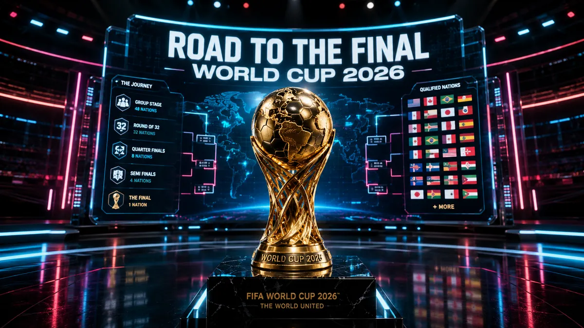 Futuristic FIFA World Cup 2026 "Road to the Final" Tournament Tracker UI Studio