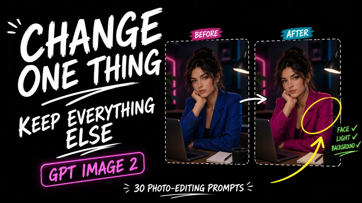 30 GPT Image 2 Photo-Editing Prompts: Change One Thing, Preserve Everything Else (2026)