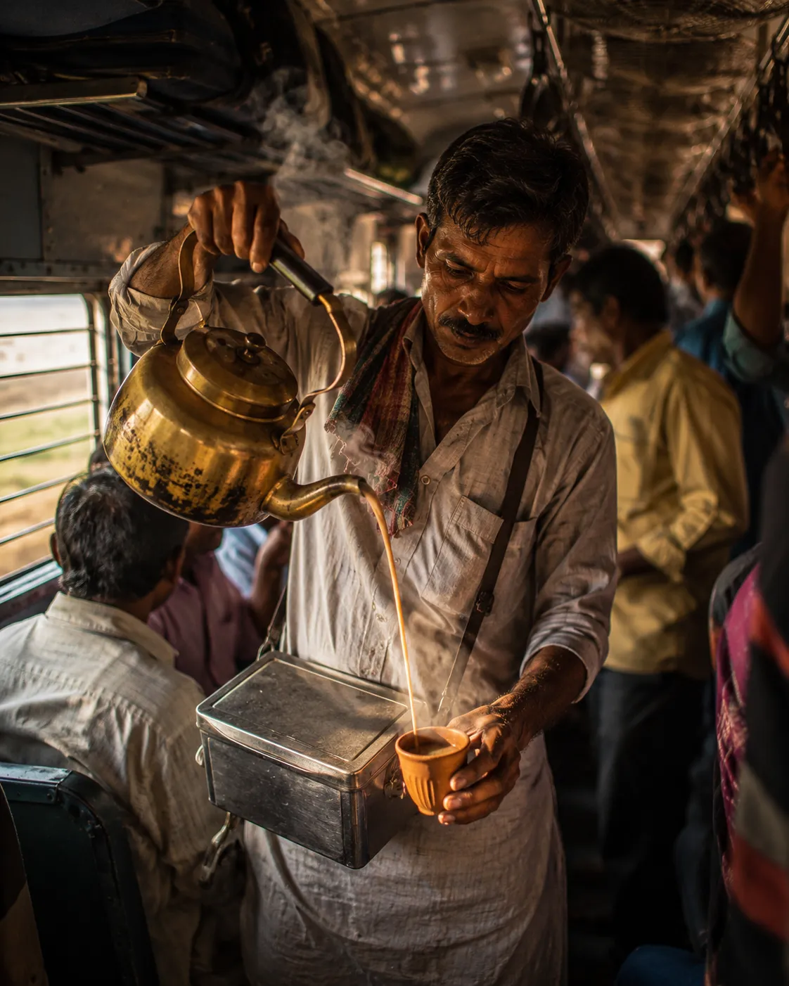 Indian Railway Chai Vendor Train Morning Portrait