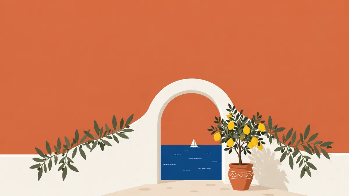 Minimalist Mediterranean Riviera Archway Vector Desktop Wallpaper