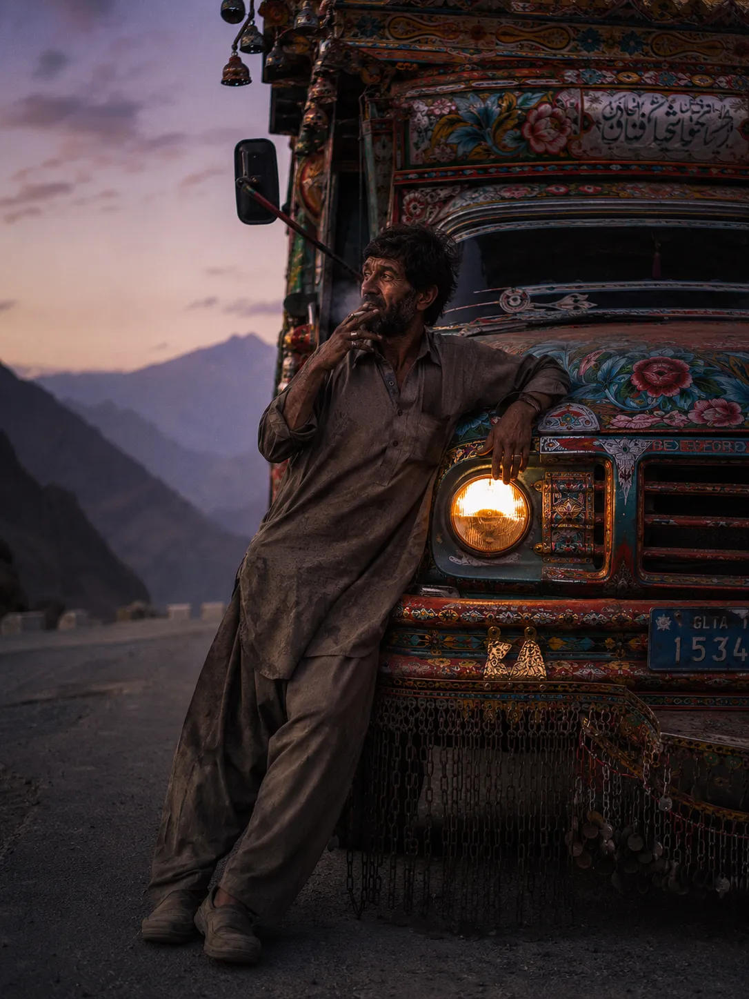 Pakistani Truck Driver Karakoram Highway Dusk Portrait