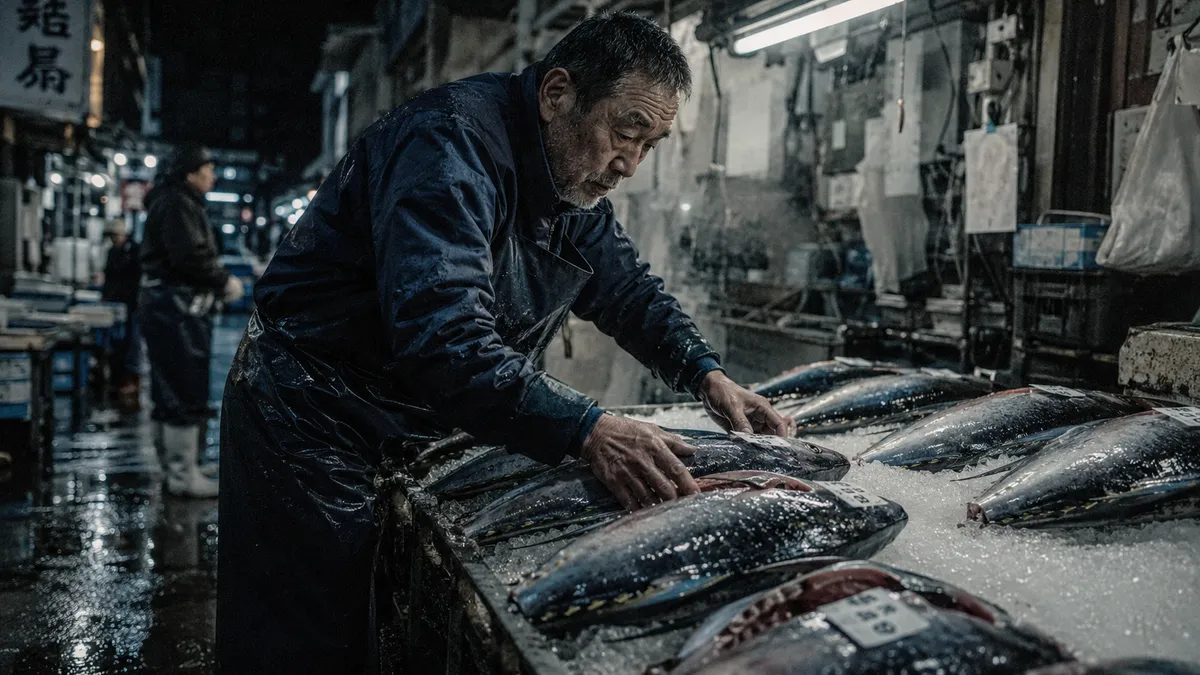 Photorealistic-japanese-fish-market-vendor-4am-leica-documentary-street-photography