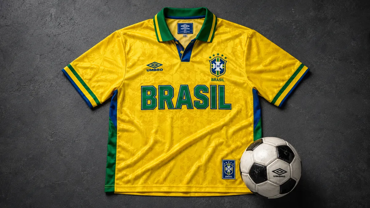 Photorealistic Retro Brasil Football Kit Apparel Mockup